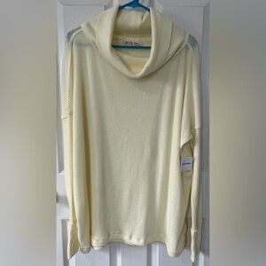 NWT We the free by Free People ribbed pale yellow cowl neck sweater. Sz Small.
